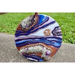 Geode Resin Art 18" Round Piece Purple Amethyst Crystals & Grape Agate